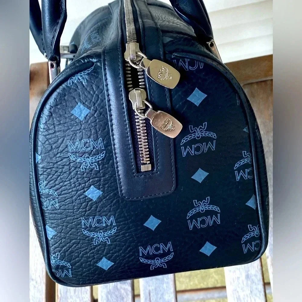 MCM Black Visetos Boston  Bag